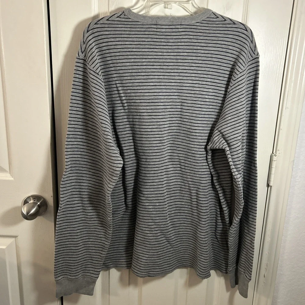VTG Polo Ralph Lauren‎ Cotton Sweater Gray Blue Stripe Men XL Blue Pony